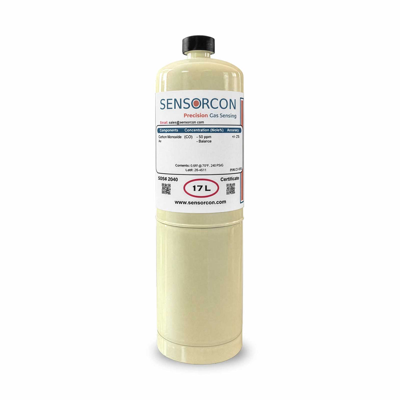 50 PPM Carbon Monoxide Calibration Gas – 17L